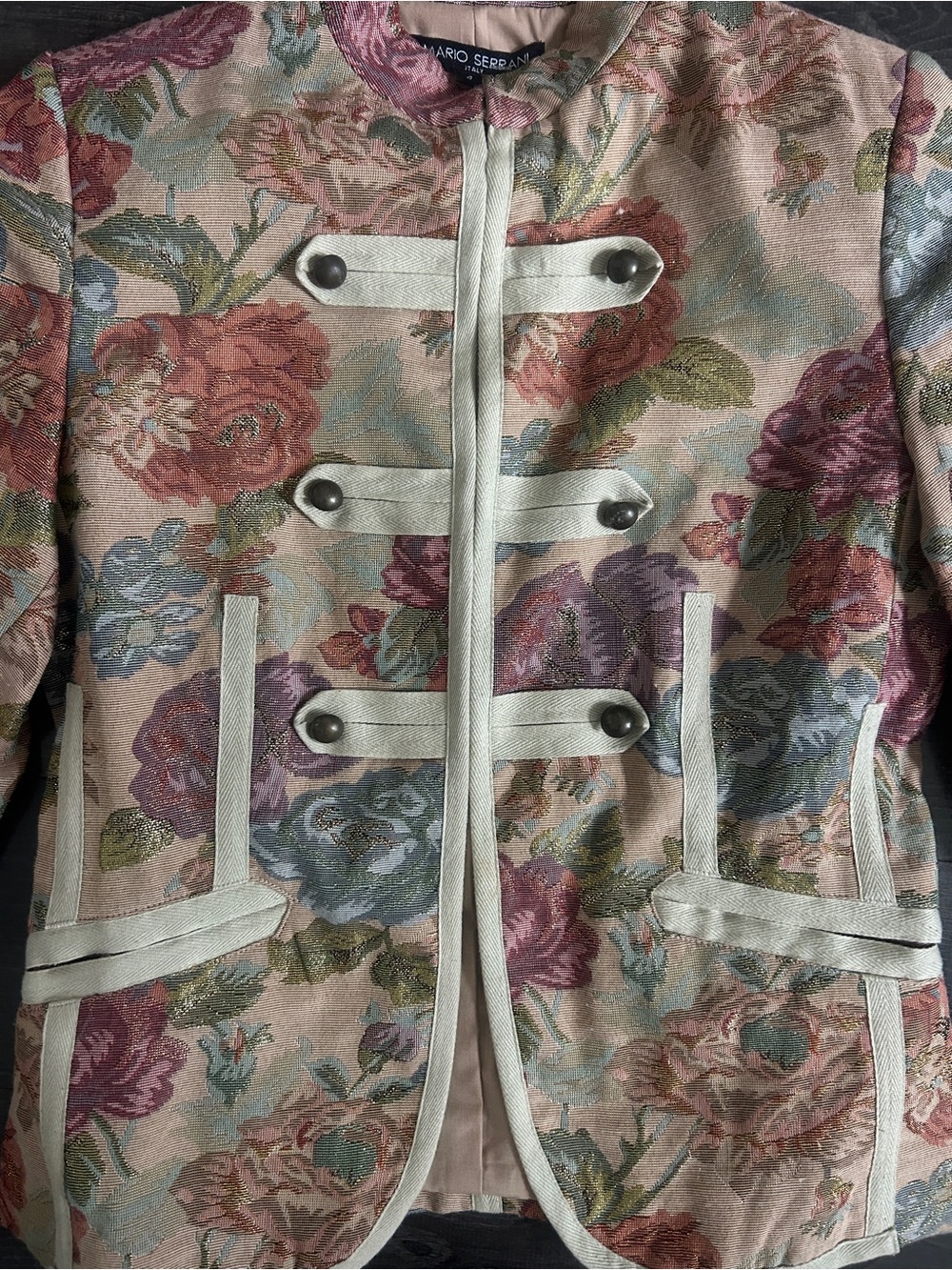 Mario Serrani Tapestry Floral Military Jacket Whimsigoth Victorian Blazer 4 - Picture 8 of 10
